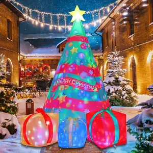 7 FT Christmas Inflatables Tree Outdoor Decorations Blow Up Yard Present Box with Built-in LEDs for Indoor Party Garden Lawn Decor