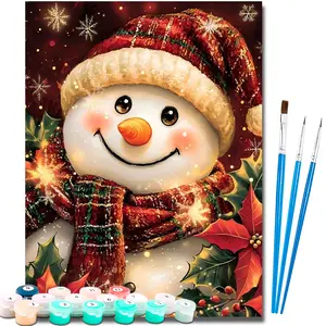 Paint by Number Kits for Adults Beginners, Easy Acrylic Simple Christmas Snowman Paint by Number Kits, DlY Watercolor Paint by Numbers Kits on Canvas Without Frame for Home Wall Decor Home Decoration 16x20inch