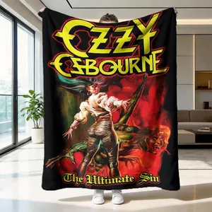 Ozzy Rock Illustration Flannel Blanket, Soft and Skin-Friendly, Warm, Suitable for Sofa, Bedroom, Nap, Multiple Scenes, Soft Blanket Throw
