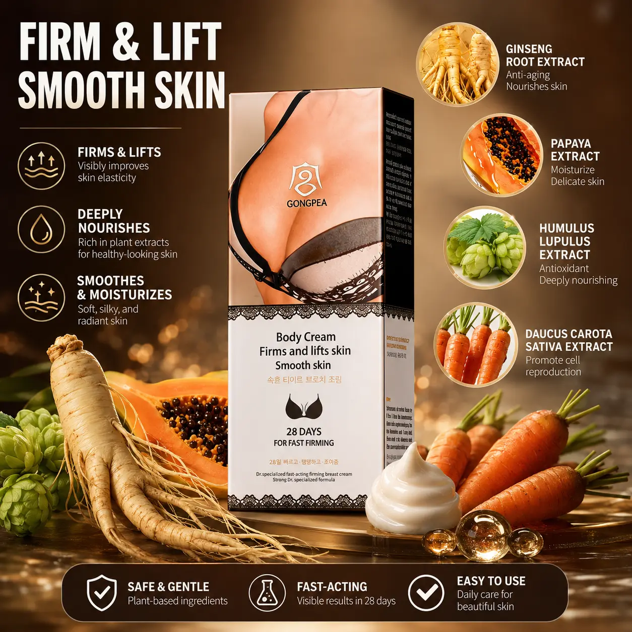 Bust Firming & Lifting Breast Cream with Volufiline, 60mL Moisturizer for All Skin Types, Hydrating Smooth Natural Skin Repair Body Lotion