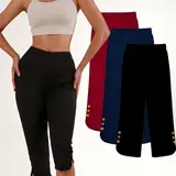 Women's High-Waisted Yoga Capri Leggings - Butt Lifting, 4-Way Stretch, Soft, Non-See-Through Workout Pants with Button, Yoga Pants for Women for Fitness, Everyday Wear