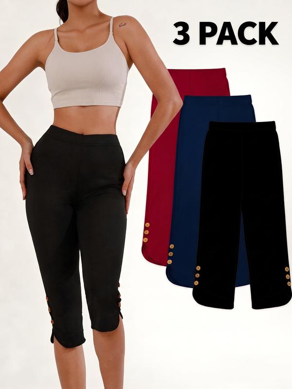 Women's High-Waisted Yoga Capri Leggings - Butt Lifting, 4-Way Stretch, Soft, Non-See-Through Workout Pants with Button, Women's Fashion Clothes Products for Fitness, Everyday Wear
