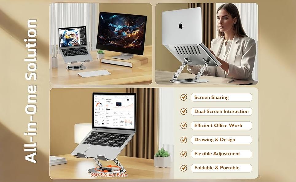 Sturdy & Durable Metal Build 360° Rotatable Tablet Stand Adjustable Foldable Desktop Holder for 10-17 Inch Laptop Tablet Carbon Steel Construction 20x More Stable Than Aluminum