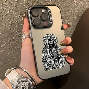 Trendy Phone Case Featuring Santa Muerte Art, Suitable for Iphone Models 12 Through 17 16, Including Pro Max And Plus Versions. A Shockproof Case That Makes a Great Christian Gift for Both Men And Women.
