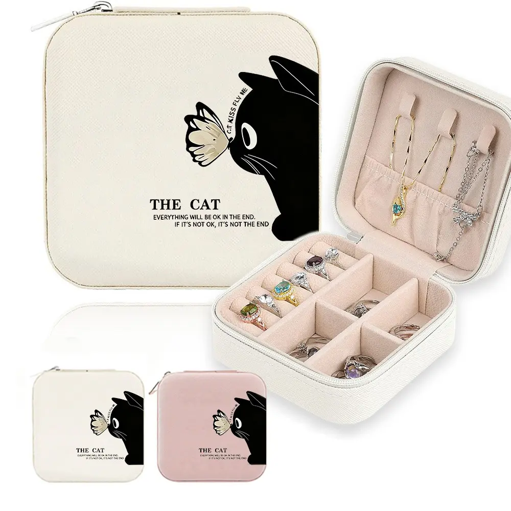 Portable small travel jewelry box, suitable for organizing and storing rings, pendants, earrings, necklaces, perfect gift box for birthdays/holidays for girls and women, compact travel suitcase and dressing table storage box