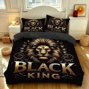 Three-piece bedding set Crown Lion Print (1 set +2 pillowcases, no core), personalized bedding, suitable for high-end bedrooms of various size to meet different needs, suitable for wildlife lovers, Bed Sheet Sets