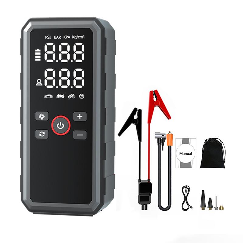 Portable Car Jump Starter High Pressure Cordless Air Compressor Wireless USB C Rechargeable 6000mAh Power Bank LED Light 3 Lighting Modes Compact Quick Inflation Tool for Cars Motorcycles Bikes Home Emergency