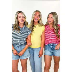 Parallel Play Striped Button Front Knit Top