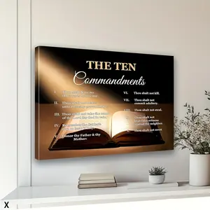 The Ten Commandments Wall Art - Vintage-Style Biblical Wall Decor featuring the Ten Commandments. Framed Canvas Print of Divine Scripture Verses; Modern Christian HD Printed Artwork. Suitable for Churches, Living Rooms, Bedrooms, and Offices