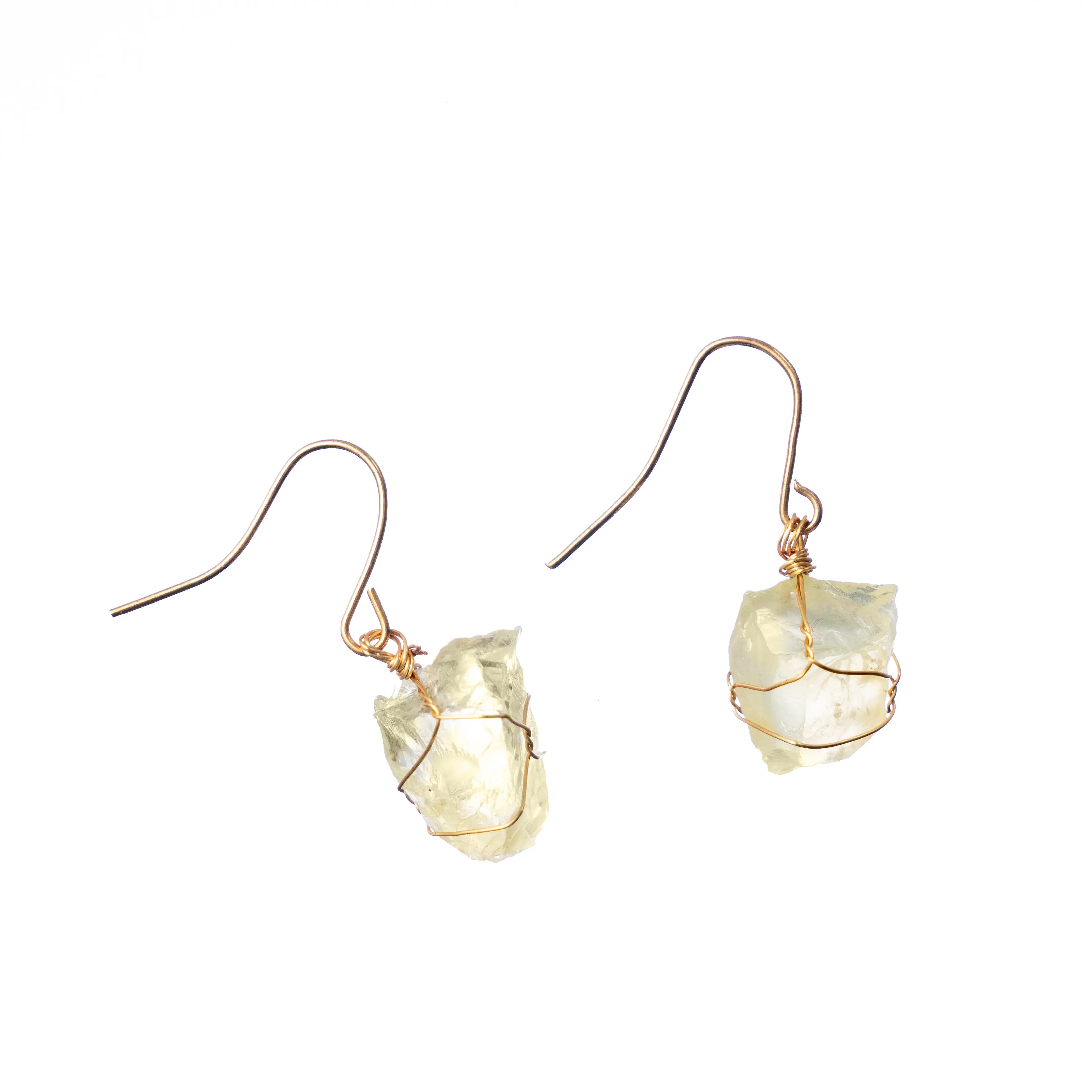 Charming Yellow Quartz Crystal Earrings with Gold-Plated Copper - Natural Jewelry for Abundance & Joy
