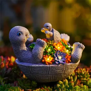 Solar Turtle Figurines Garden Decor, Cute Turtle Statue with  with 7 LED Solar Lights Garden Lawn Decorations for Patio & Yard, Gifts for Mom, Gery