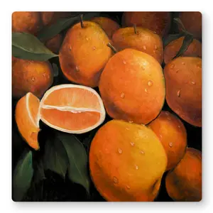 212 MAIN Fruit-Themed Aluminium Metal Print Wall Art - 16x16 in. Artistic Burst Orange Fresh Oranges Photo, Vibrant Home Decor for Kitchens, Nature Spaces