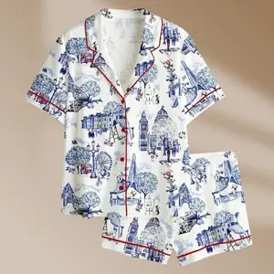 Paris Pajama Set Women, Toile Pajamas Women Set, Travel Pajamas Women, Paris Pjs Women, Summer Pajamas Women, Pajamas Women, Gift For Her #PersonalizedPjs #BambooPajamas #MatchingSets #VintageVibe #PajamaCore