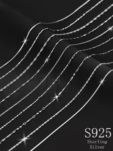 925 Sterling Silver Simple Plain Chain Necklace, Casual Versatile Jewelry Accessories for Women & Girls, Exquisite Jewelry for Birthday Gift, Minimalist Chain Necklaces, Daily Wear Necklace