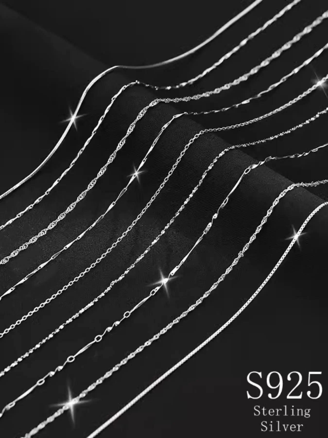 925 Sterling Silver Simple Plain Chain Necklace, Casual Versatile Jewelry Accessories for Women & Girls, Exquisite Jewelry for Birthday Gift