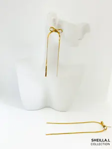 18k Gold Ribbon Drop Earrings