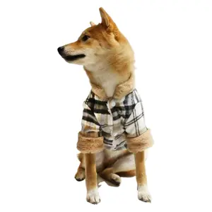 Winter Pet Jacket Clothes Grid Warm Small Dogs Clothing With Fur Collar Cotton Pet Outfits French Bulldog Coat Vest Chihuahua