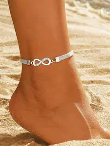 Women's Silver Color Anklet, Adjustable Rhinestone Pendant Tennis Anklet, 8-Word Infinity Summer Beach Jewelry Gift