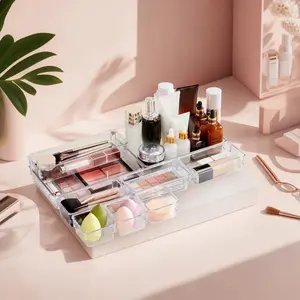 8PCS/25PCS Stackable Clear Drawer Organizer Trays, Anti-Slip 4 Sizes Custom Space-Saving Transparent Drawer Dividers, No-Install Removable Storage Bins, Perfect Back to School, Holiday & Housewarming Gift for Apartment Renters