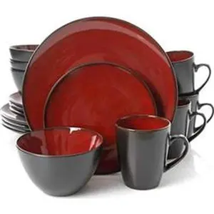 Gibson 94827.16 GH SoHo Lounge Round Tableware Set - 16-Piece Red Dinnerware with Bowls
