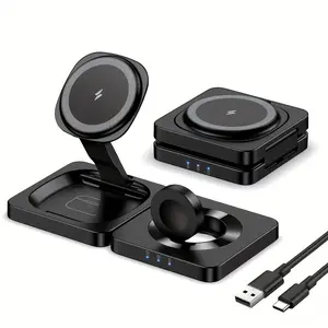 3-in-1 Fast Wireless Charger Station, Portable Foldable Wireless Charging Pad Compatible with iPhone 16 15 14 13 12 11 Series, Apple Watch Ultra SE, AirPods 3, Samsung Galaxy S8-S23 Note Series Multi Device Phone Charger
