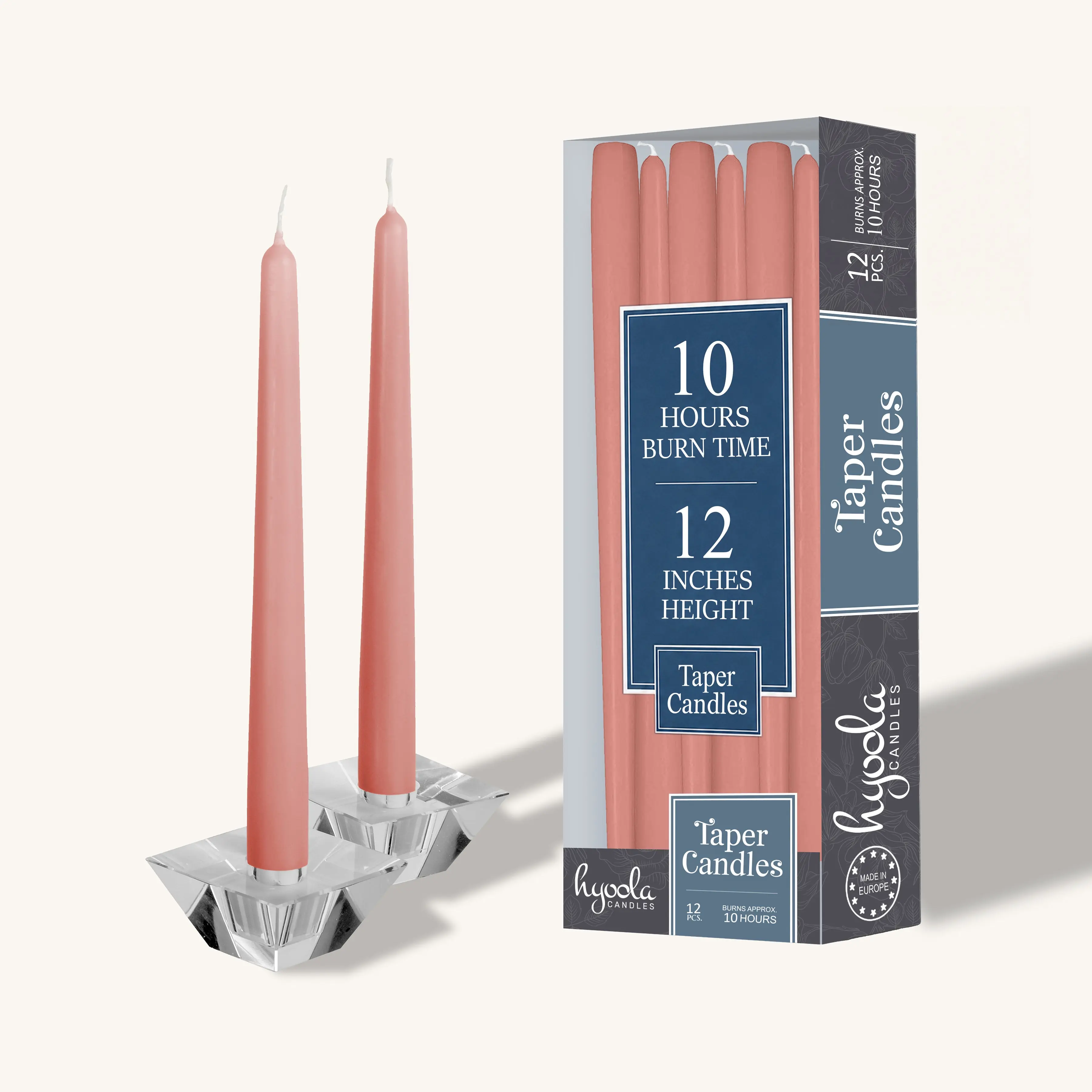 Rose Pink Unscented Taper Candles - 12 in, 12 Pack - Home Decor Accent for Living Room, Dining Table Decor