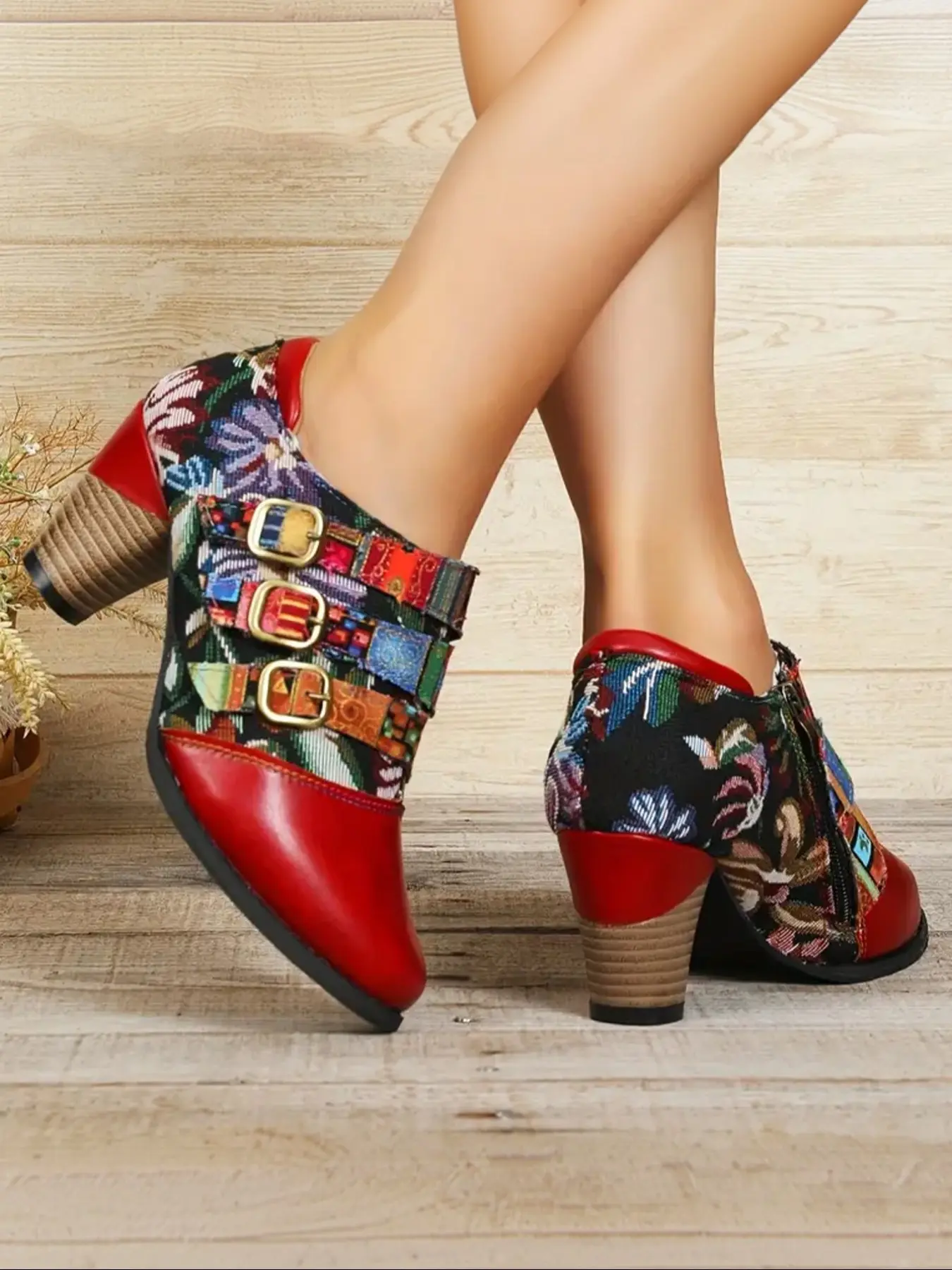 Women's Vintage Embroidered Pointed Ankle Boots, Sexy Stylish High Heel Boots, PU Leather, Rubber, Fall & Winter Fashion, New Style Cowboy Design, Western Boots, Heeled Ankle Boots, Pointed Toe Boots, Trendy Boots, Pointed Toes Boots