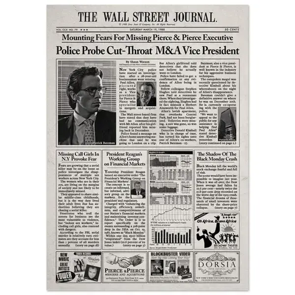 American Psycho Patrick Bateman Newspaper Poster print