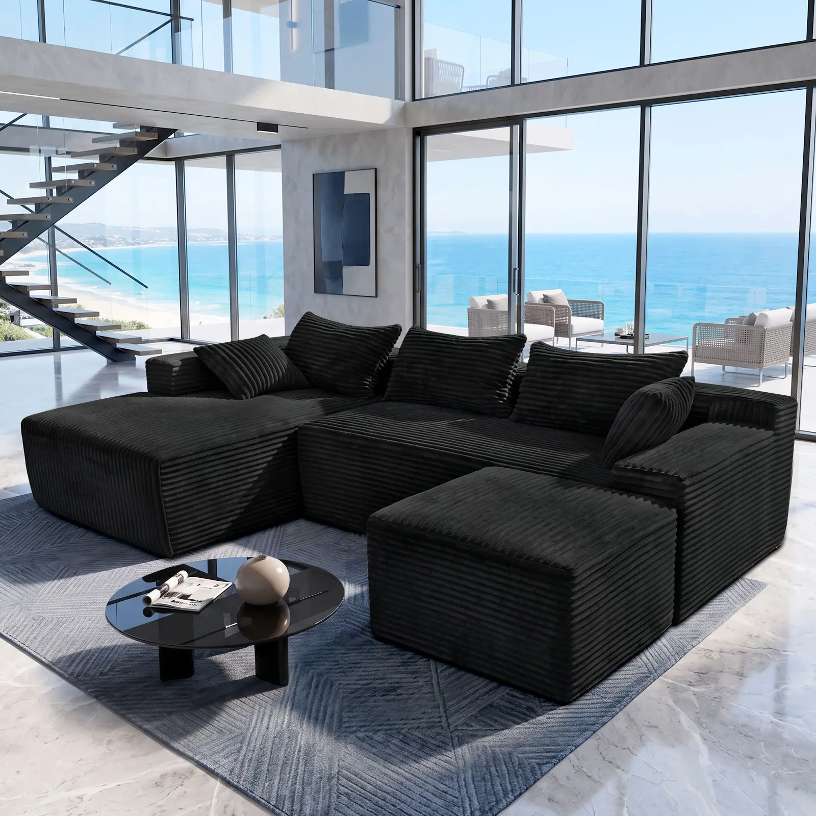 【New Style Drop】【Summer Vibes】Yajun Oversized Modular Cloud Corduroy Sectional Sofa, Vertical Channel Tufted Deep Seat Block Couch, Modern Comfy Boneless Sofa, Multi-Style Whole Home Compatible, Ships in 2 Separate Boxes