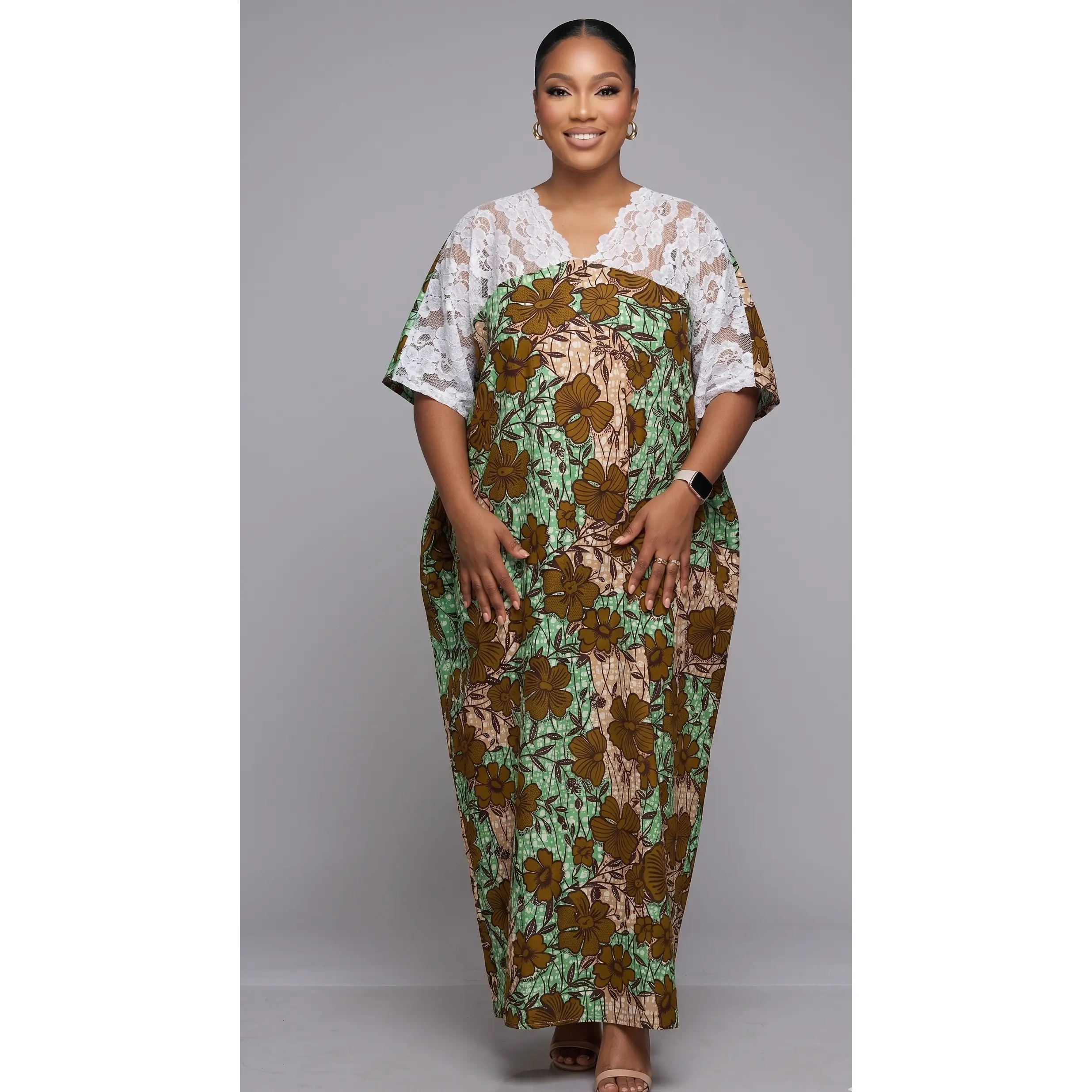 Arewa lace and ankara maxi bubu dress