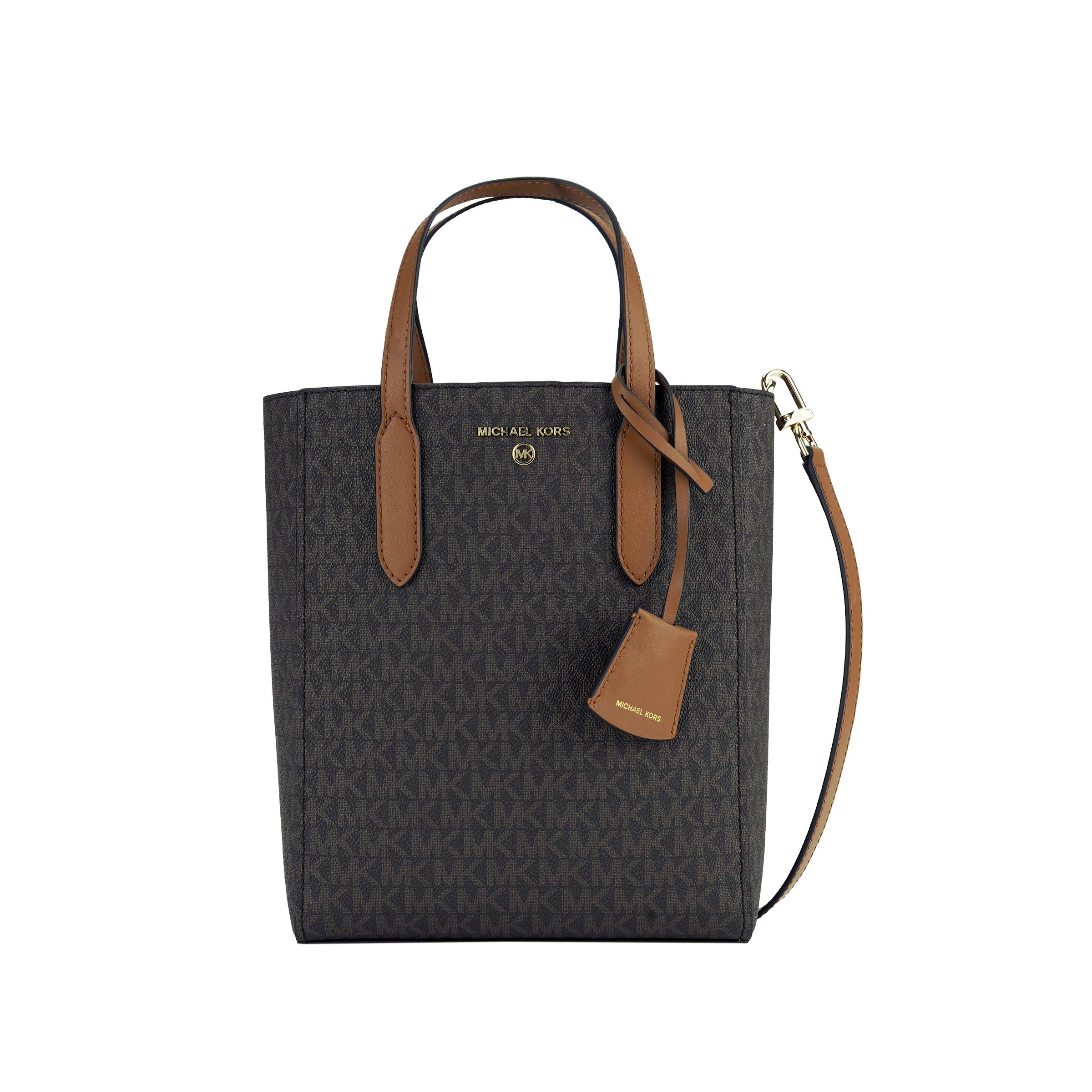 Michael Kors Sinclair Large Shopper Tote - Signature Logo Print with Acorn Leather Trim, Sleek Vertical Tote for Work & Travel, MK Handbag