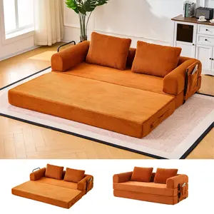 【Summervibes】79”Convertible Sleeper Sofa Bed, Supportive High-Density Foam Loveseat Sleeper Couch with 2 Oversized Pillows, 5-in-1 Modular Corduroy Floor Futon Folding 2 Adults Bed Floor Mattress for Small Spaces, Washable Cover, No Assembly