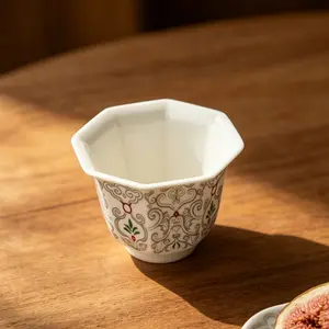 Ceramic Coffee Cup Arabic Style Kava Cup, Palm Tree Tulip Design, Multicolor Minimalist, Smooth Edge, Ideal for Home/café/spring Events