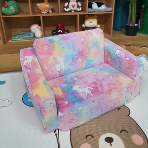 Glow in The Dark Extra Soft Open Couch 2-in-1 Toddler Soft Couch Fold Out Glow in Dark Convertible Plush Foam Chair Star Glow in The Dark Toddler Couch for Playroom Bedroom