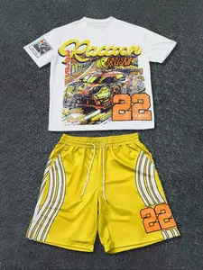 Men's Regular Fit Knit T-Shirt & Shorts Set, Personalized Graphic Print, Short Sleeve Round Neck Tee, Sporty Sweat Shorts, Summer Casual Wear, Menswear
