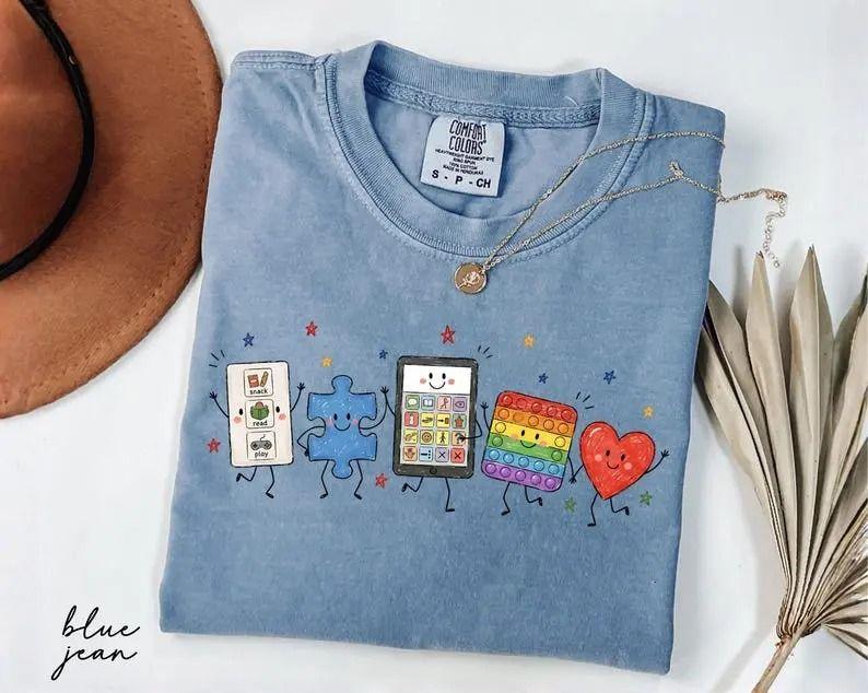 Comfort Colors Autism Doodle Characters Shirt, Autism Support Gift, Sped Teacher Gift, Neurodiversity Tee, Apparel Made In The US – Daily Threads Tee