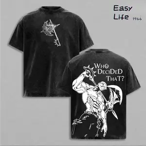 Seven Deadly Sins Escanor Oversized Tee "Who Decided That" DTG Process 260G Pride Sin Retro Graphic Heavy Cotton Unisex Anime Streetwear Gift For Fans - Clothes, Menswear