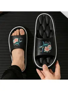 Women's Summer Beach Slippers with Sea Turtle and Floral Print Non-slip Lightweight Flip Flops for Pool Party Vacation Casual Outdoor Sandals