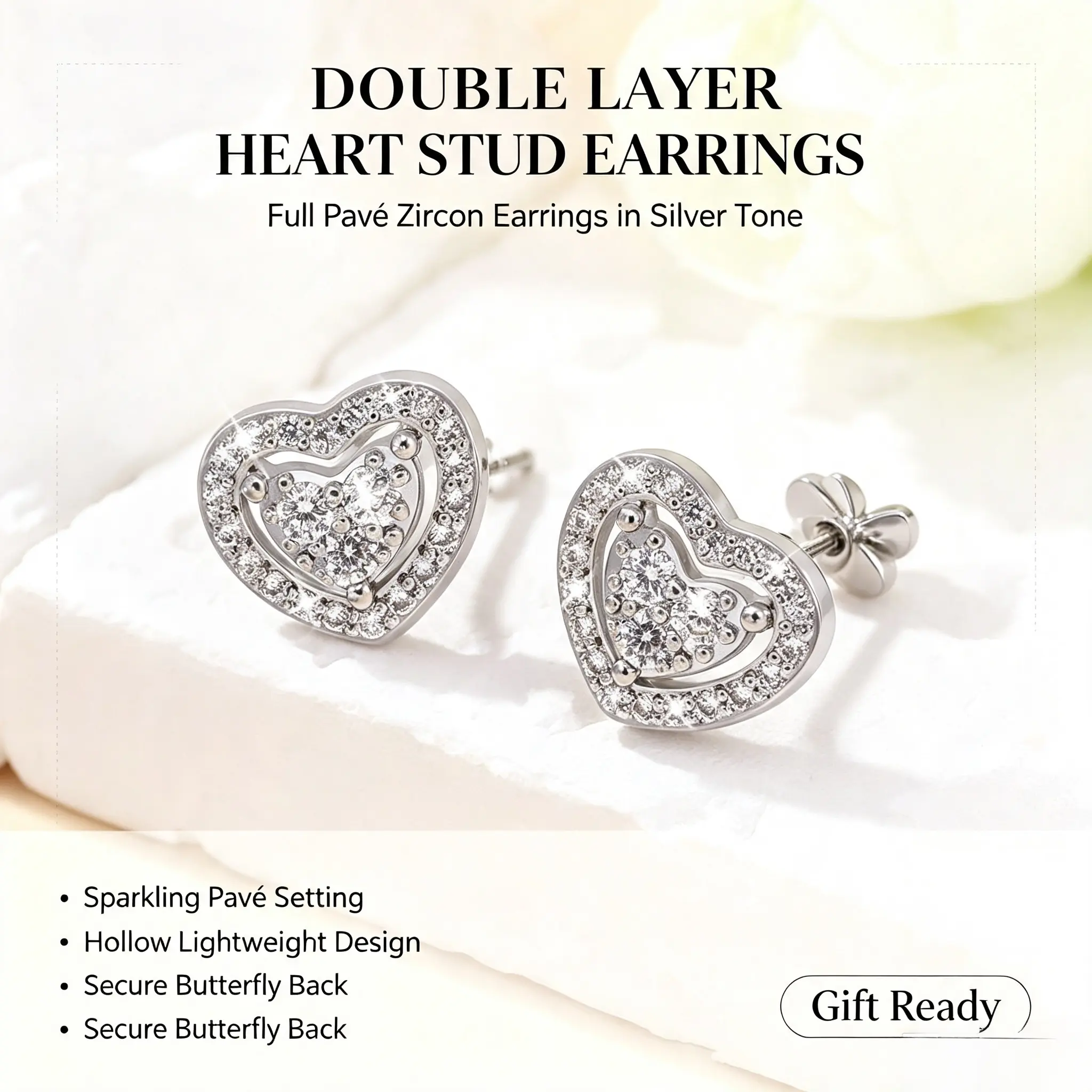 Women's Small Size Sparkling Zircon Crystal Heart Shape Stud Earrings - Minimalist Female Engagement Fashion Accessories