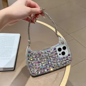 Fashion Rhinestone Decor Phone Case, Glitter Phone Protective Cover, Phone Accessories Compatible with iPhone 16 Pro Max 16 Plus 15 Pro 15 Plus, Casing