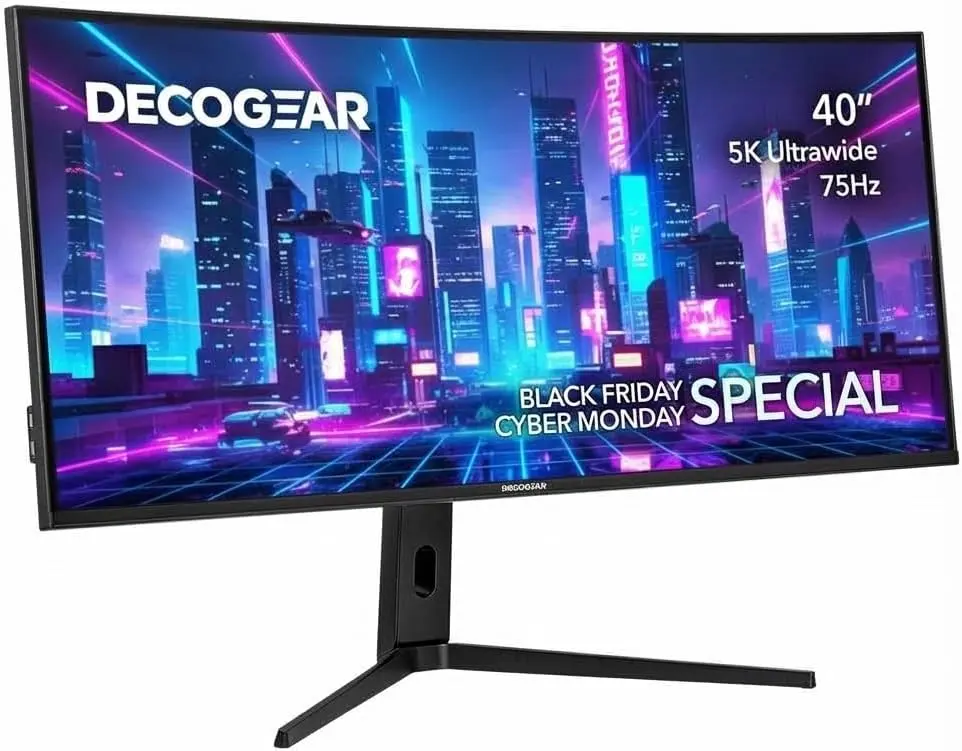 Deco Gear 40” 5K UltraWide Monitor (5120×2160), IPS, HDR10, 21:9, 100% sRGB / 96% DCI-P3, USB-C, HDMI, DP, PIP/PBP, Adaptive Sync - Pro Color Accuracy for Creators & Multitasking - American Seller