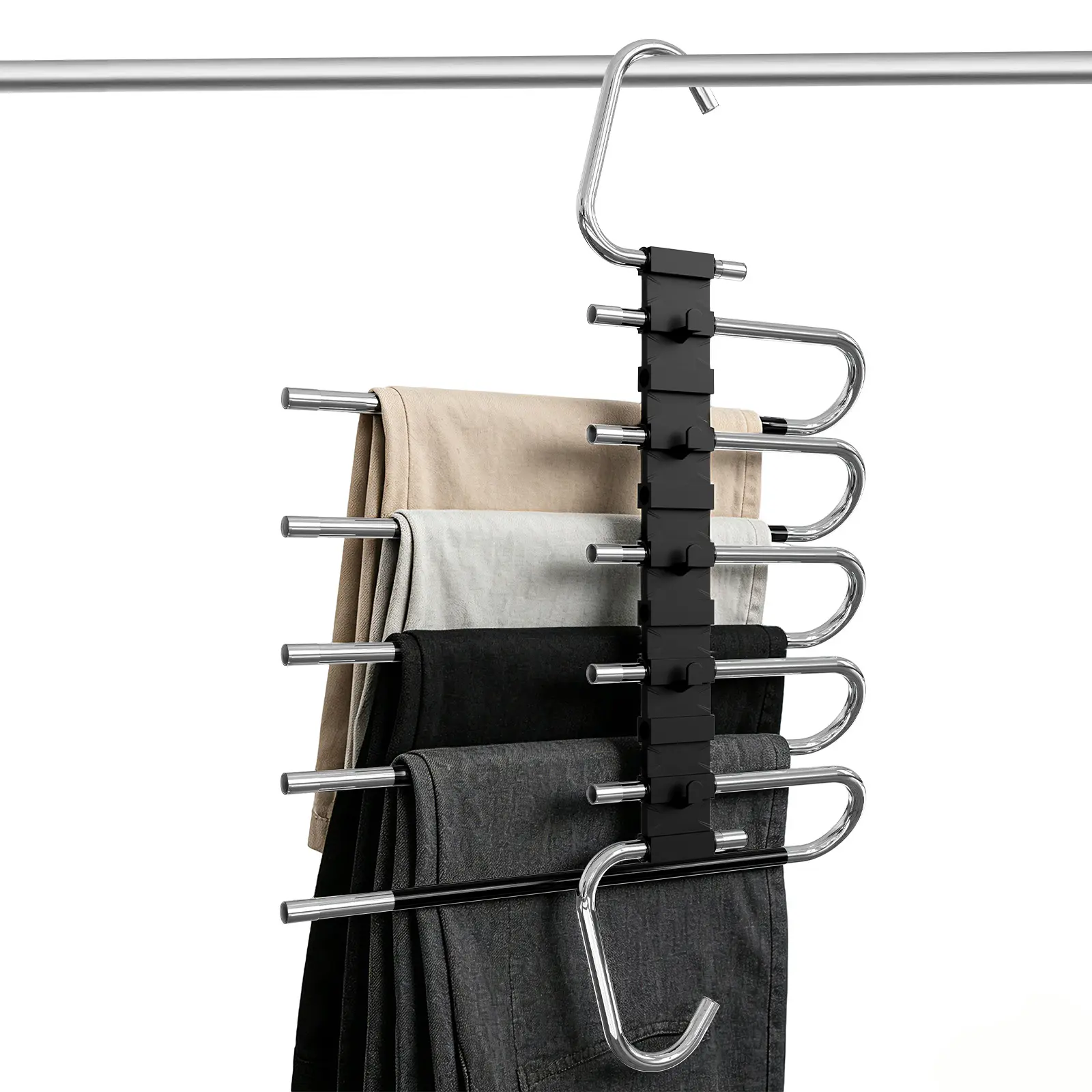 DGAPHRO Pants Hangers Space Saving Clothes Hanging 5 Layers, Non Slip Clothes Hangers for Closet Organizers and Storage Home Organization.