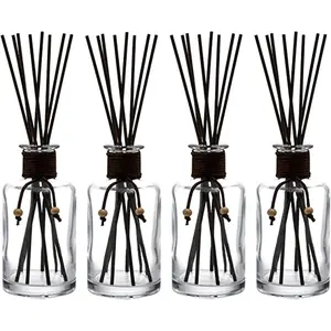 Set of 4 Diffuser Bottles with Sticks - 7.5oz Empty Glass Diffuser Bottle for Essential Oils - Oil Diffusers Container with 32 count Reed Sticks for  and Home