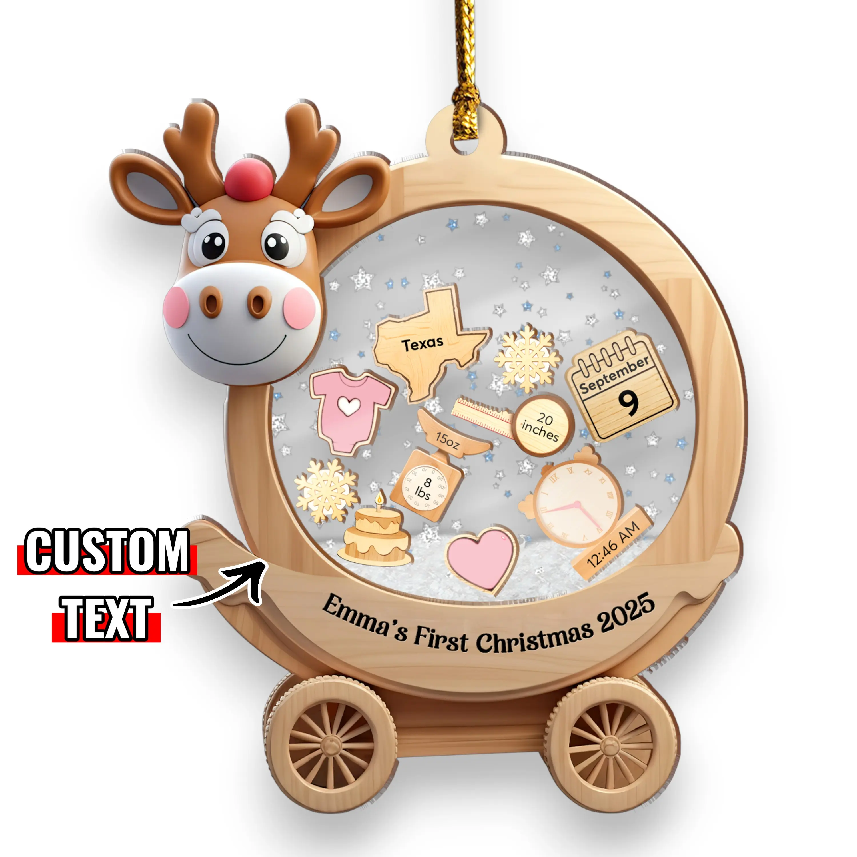 Personalized Baby's First Christmas Ornament 2025 Custom Baby Boy Girl First Christmas Bauble Newborn Gift 4D Shake Ornament for Babies with Custom Text and Teddy Bear Design