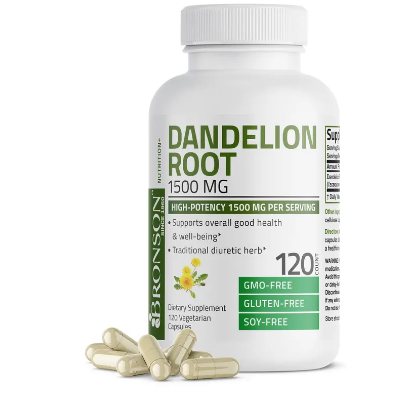 Bronson Dandelion Root Botanical Nutritional Health Supplement - 1500mg per Serving, Gluten-Free Herb Extract Vegetarian Powder Capsules Supplement for Liver Support