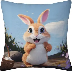 Easter Rabbit Spring Farmhouse Pillow Outdoor Cute Bunny Decoration Cushion Cover, Easter Decorative Pillowcase, Adorable Rabbit Design