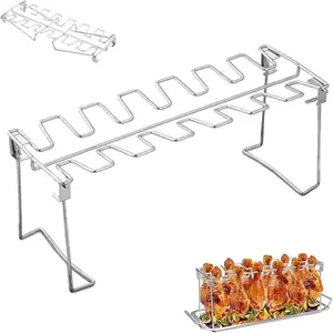 Stainless Steel Folding Chicken Leg Rack, Outdoor Camping BBQ Grill, Rust-Resistant Meat Cooking Tool, Portable and Durable