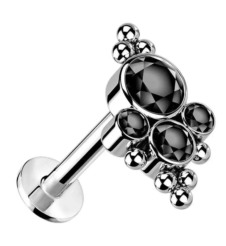 16G Beaded Array Black CZ Titanium Threadless Labret