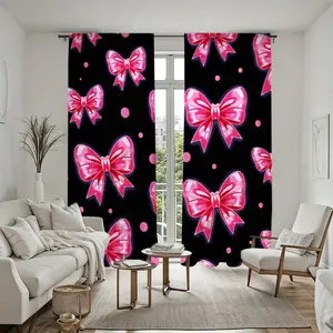 2Pcs 2-piece, featuring pink bowknot prints, stylish modern design, pole pocket easy installation, semi-transparent window screens, elegant home decor style, suitable for multi-room living rooms, bedrooms, study, and, durabl, Window Decorations Supplies