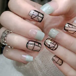 Cross-border nail art fake nail patches, wearable finished nail pieces, short detachable nail patches wholesale Q724Pcs Long Stiletto Marble Soft Gel Press On Nails with Nail File for Women Lightweight Reusable Fake Nails Wedding Summer Elegant